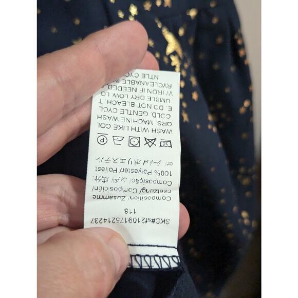 Gorgeous long sleeve navy cupcake style tiered dress w/gold foil star print 3X - Picture 4 of 10